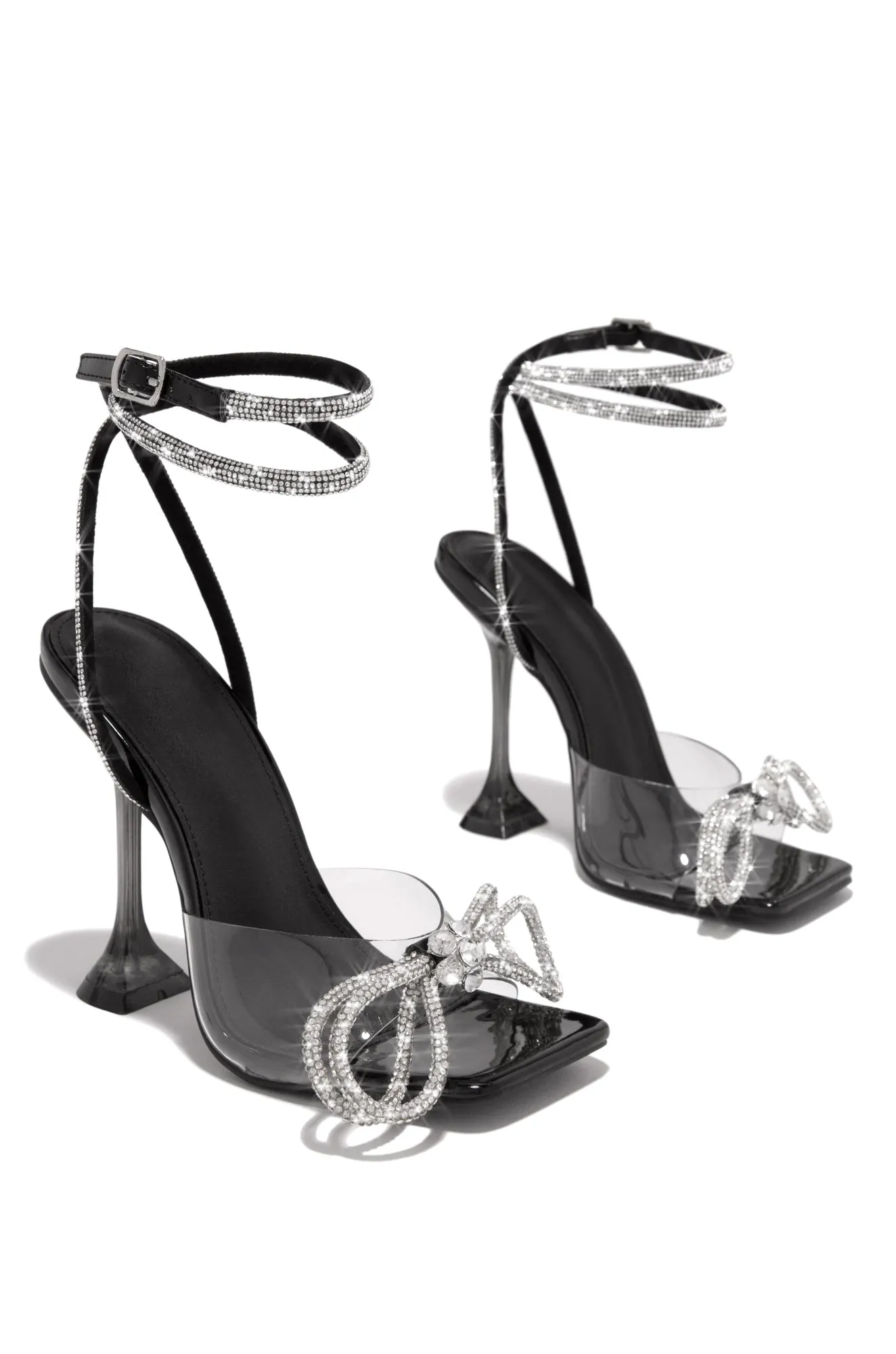 Amaria Embellished Bow Strap High Heels - Black