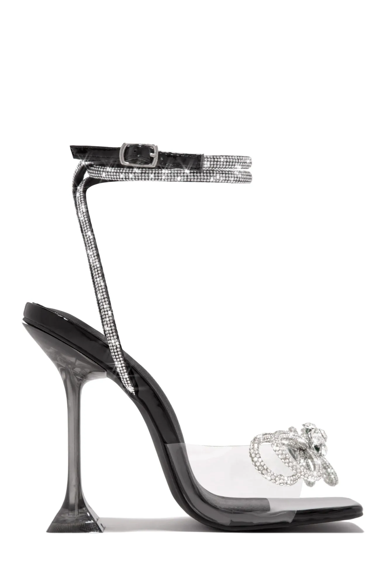Amaria Embellished Bow Strap High Heels - Black