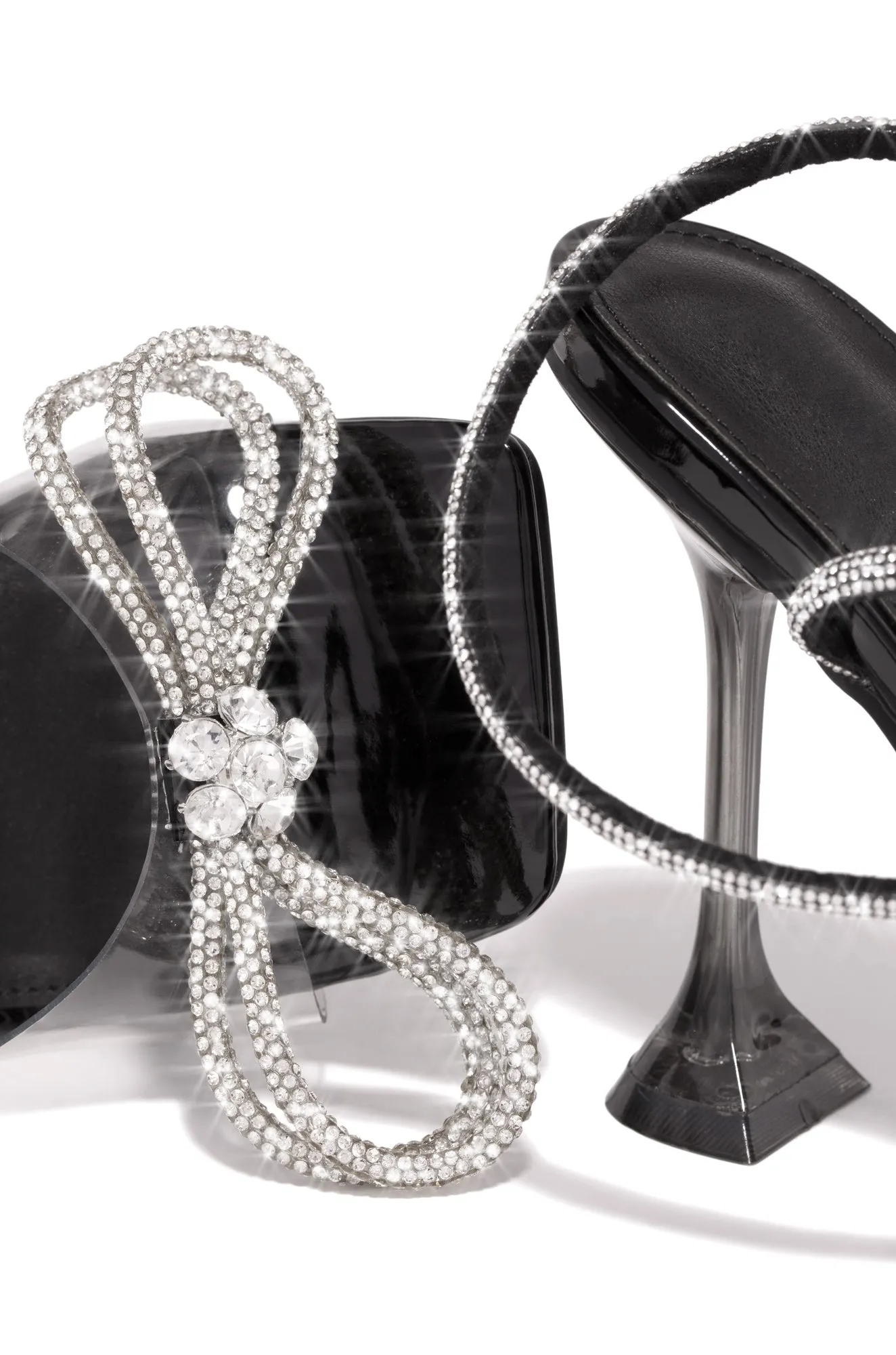 Amaria Embellished Bow Strap High Heels - Black