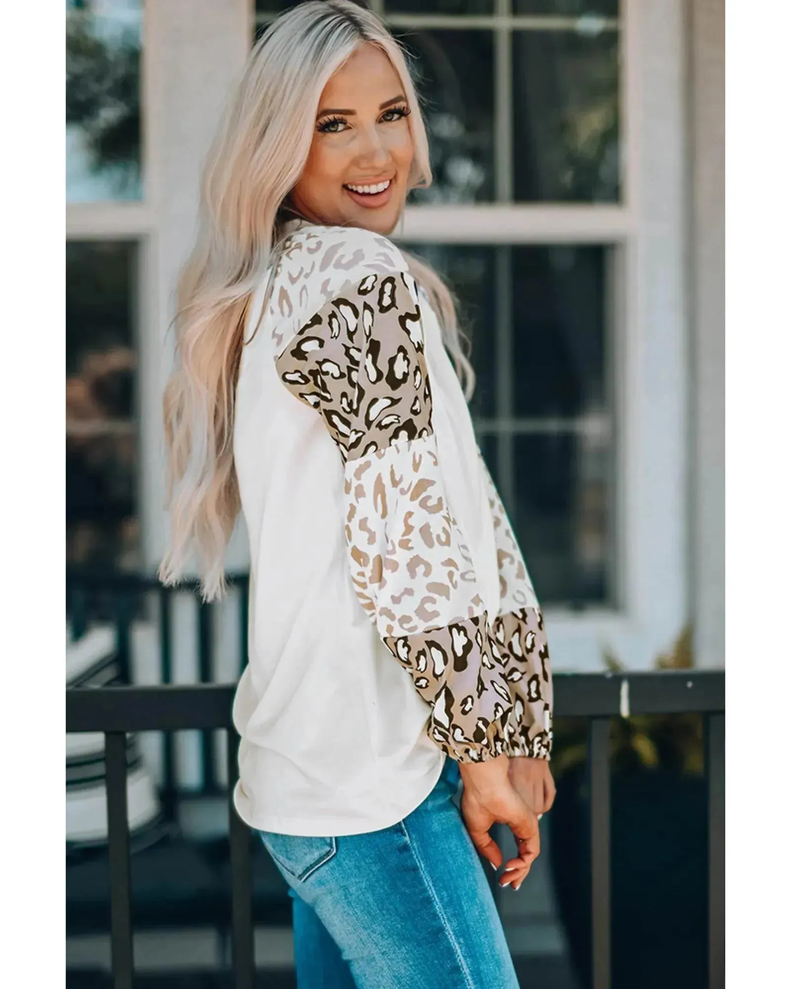 Azura Exchange Leopard Print Bubble Sleeve Top - S