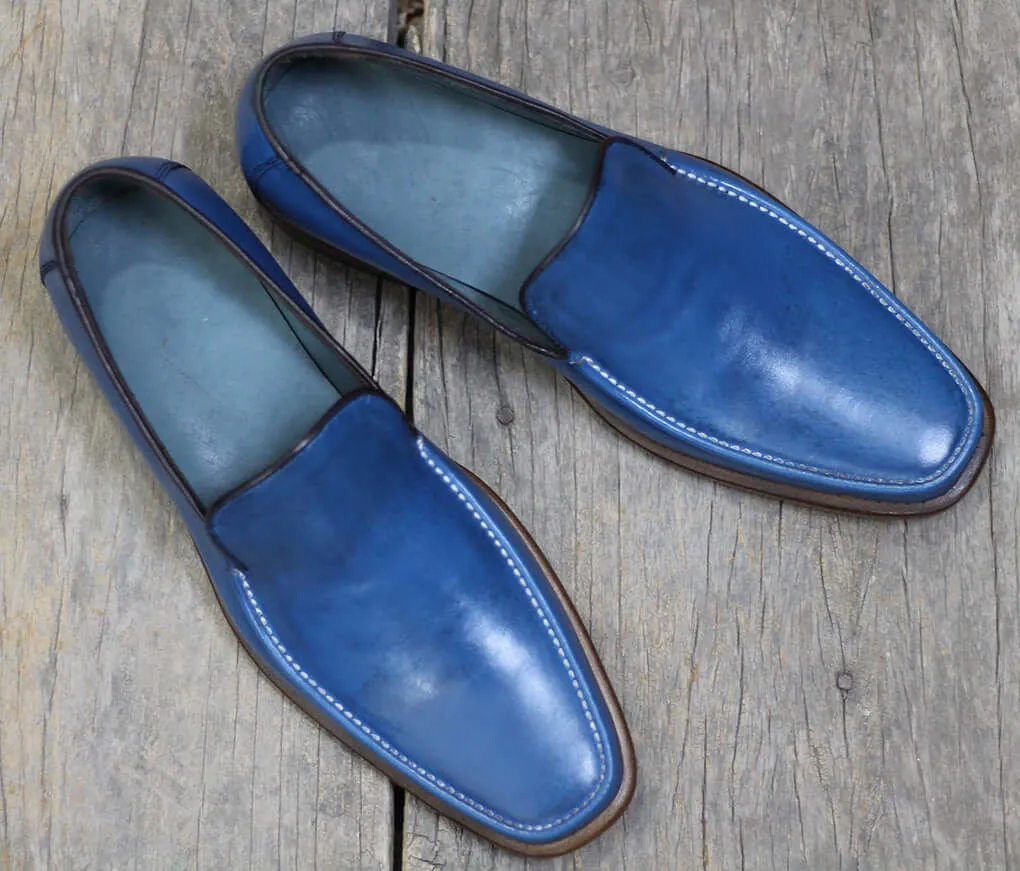 Bespoke Blue Leather Loafer for Men