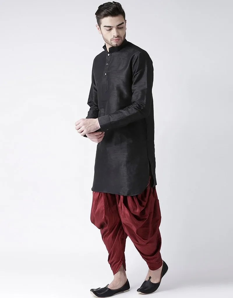 Black Kurta Art Dupion Dhoti
