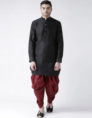 Black Kurta Art Dupion Dhoti