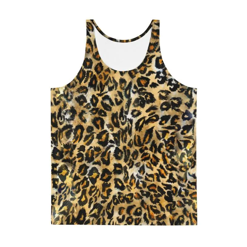 Brown Leopard Men's Tank Top, Animal Print Unisex Premium Tank Top-Made in USA/EU
