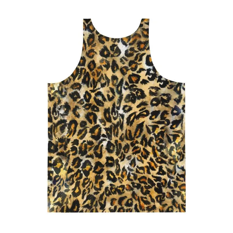 Brown Leopard Men's Tank Top, Animal Print Unisex Premium Tank Top-Made in USA/EU