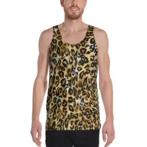 Brown Leopard Men's Tank Top, Animal Print Unisex Premium Tank Top-Made in USA/EU