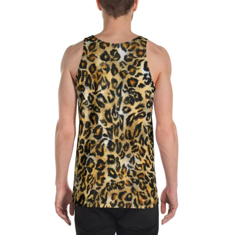 Brown Leopard Men's Tank Top, Animal Print Unisex Premium Tank Top-Made in USA/EU