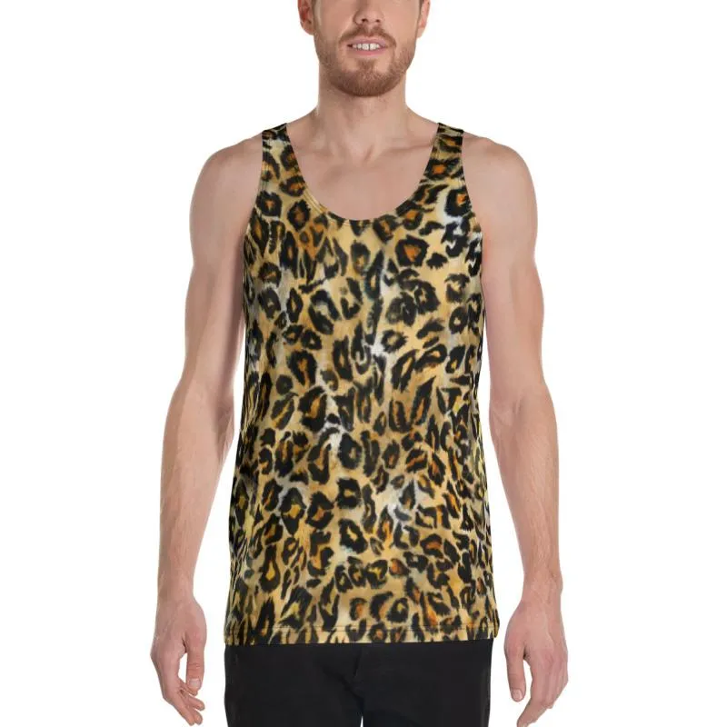 Brown Leopard Men's Tank Top, Animal Print Unisex Premium Tank Top-Made in USA/EU