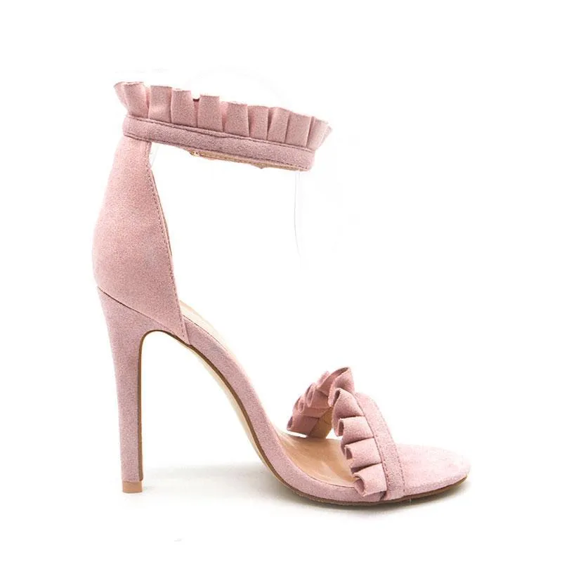 Buckle Strap High Heels Ruffle Sandals