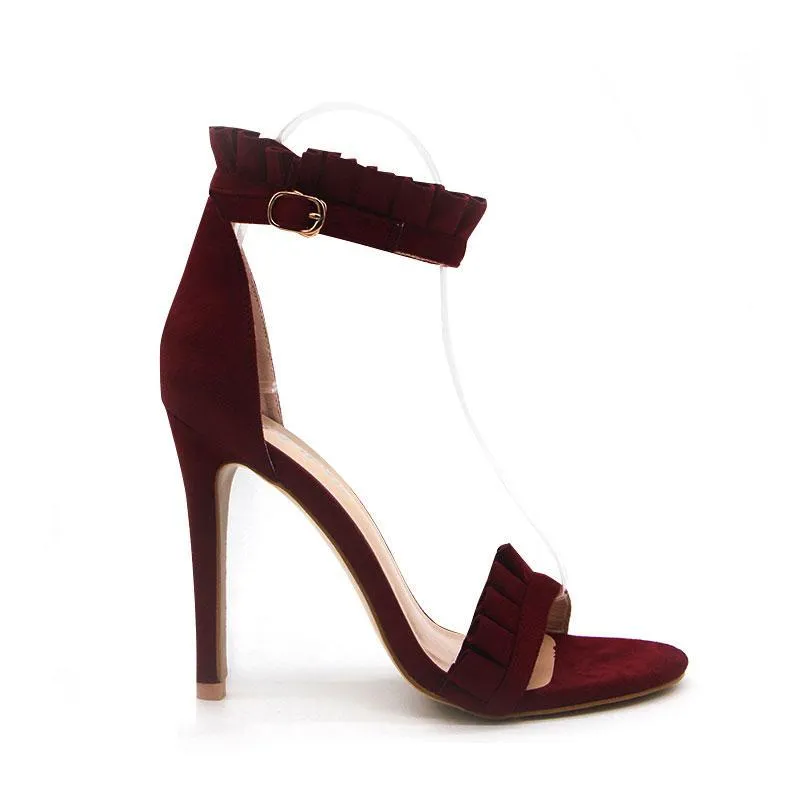 Buckle Strap High Heels Ruffle Sandals