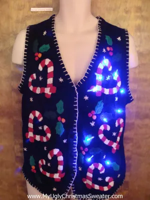 Candycane Hearts Cute Light Up Ugly Xmas Sweater Vest