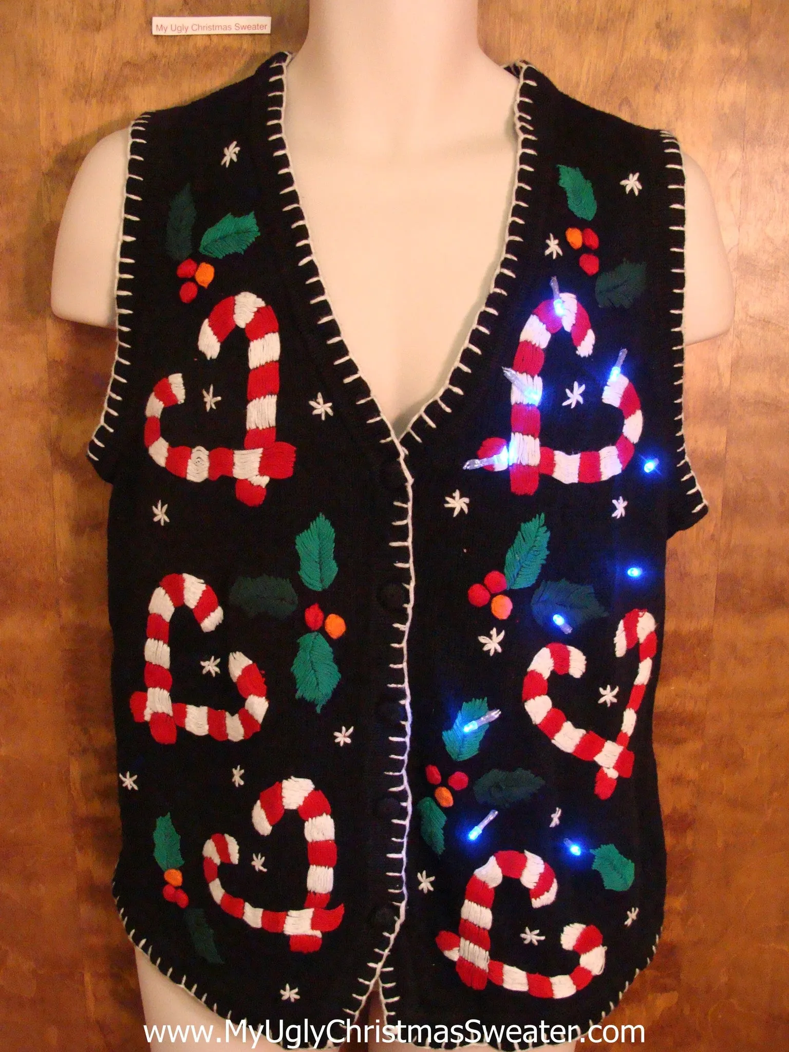 Candycane Hearts Cute Light Up Ugly Xmas Sweater Vest