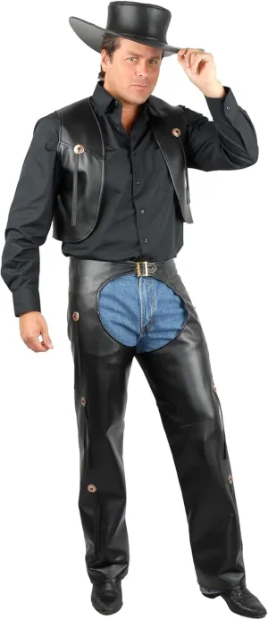 Charades Mens Black Chaps and Vest (Leather)