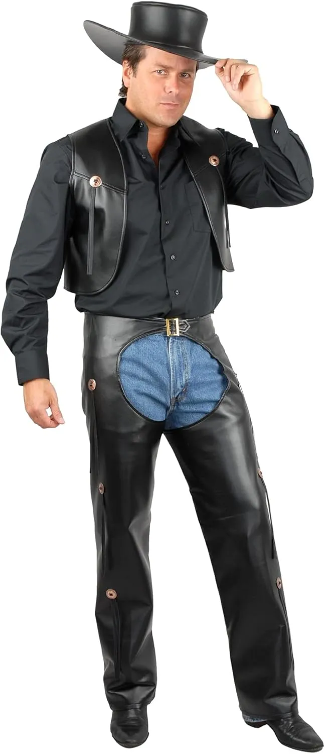 Charades Mens Black Chaps and Vest (Leather)