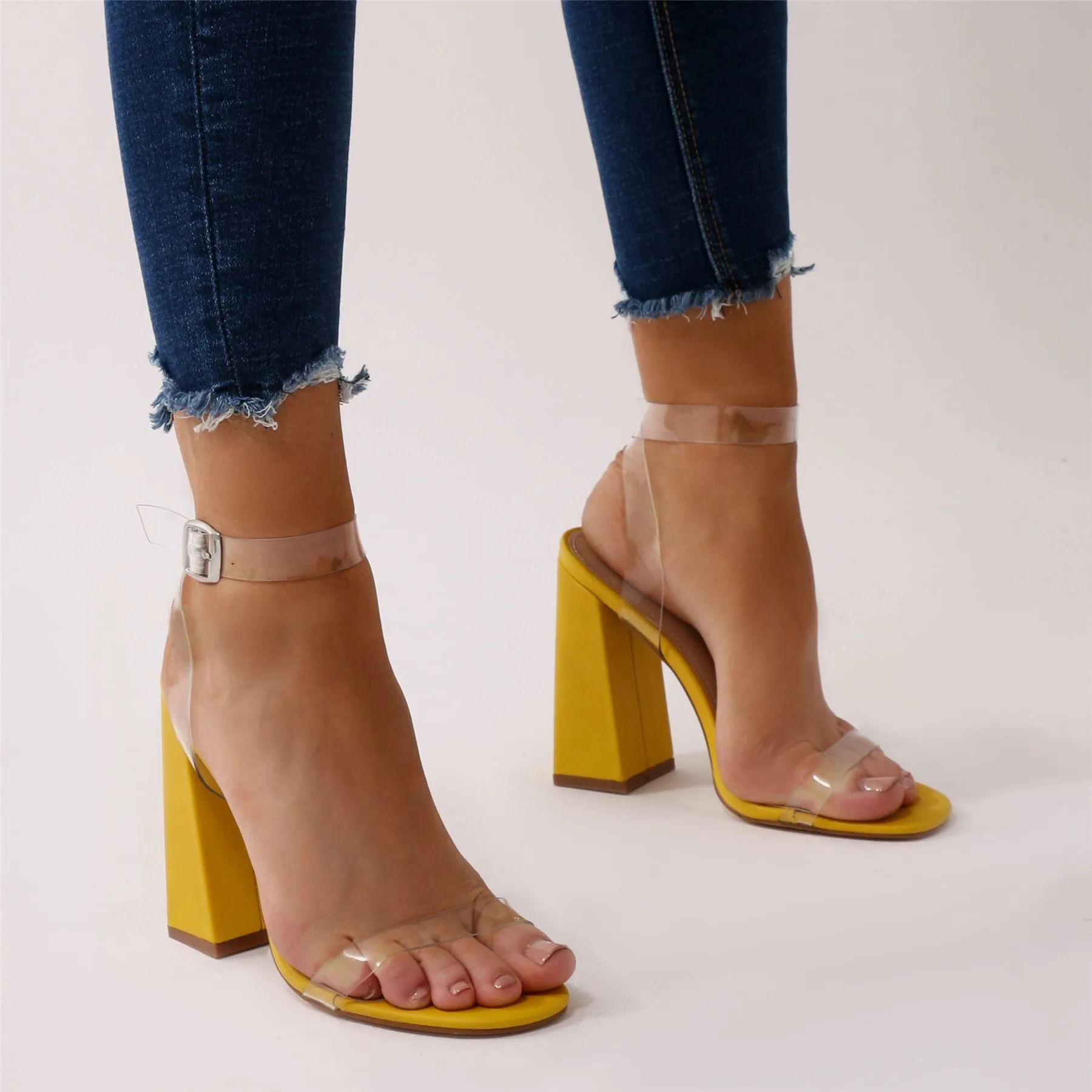 Charlotte Clear Perspex High Heels in Yellow