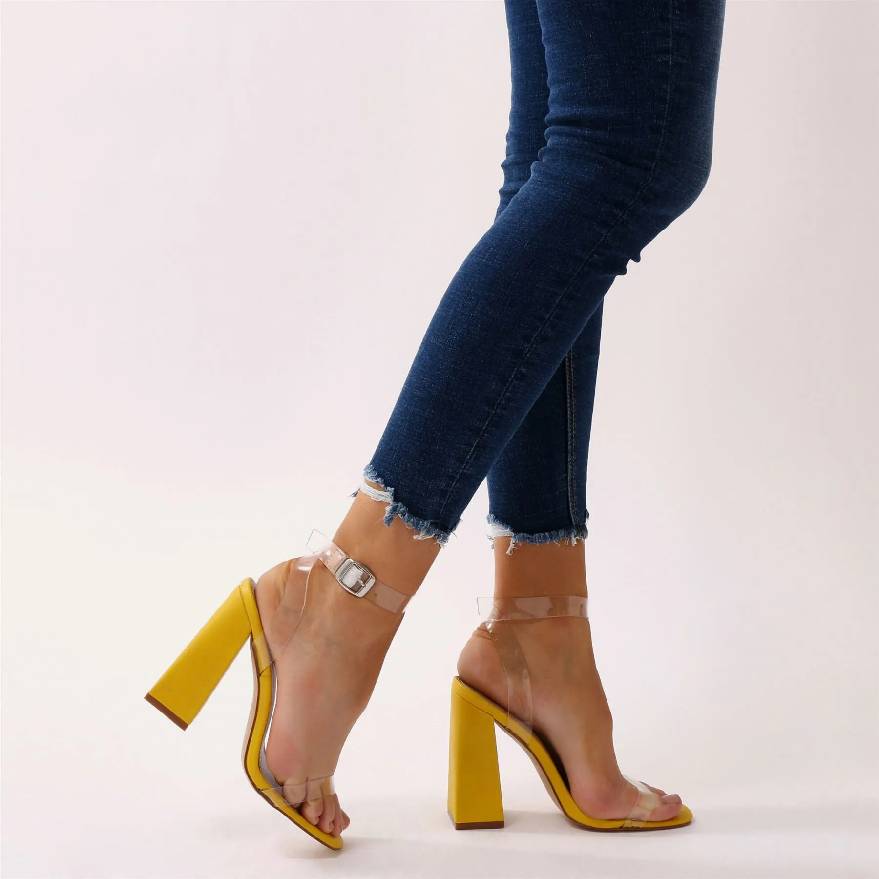 Charlotte Clear Perspex High Heels in Yellow