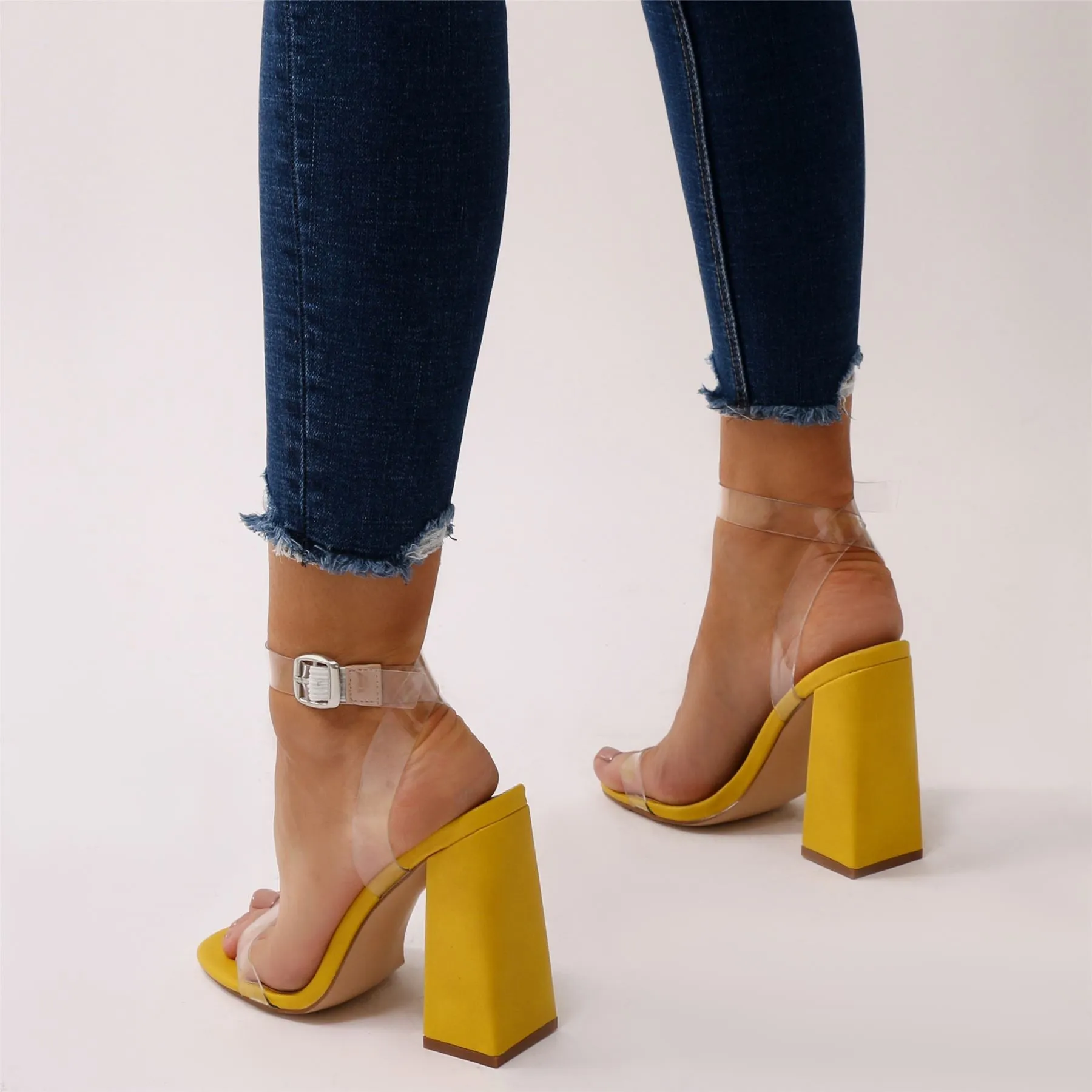 Charlotte Clear Perspex High Heels in Yellow