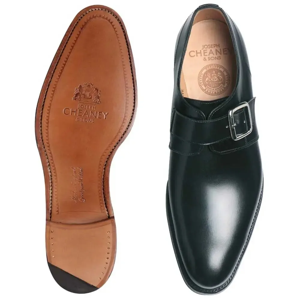 CHEANEY Moorgate Shoes - Single Buckle Monk Strap- Black Calf