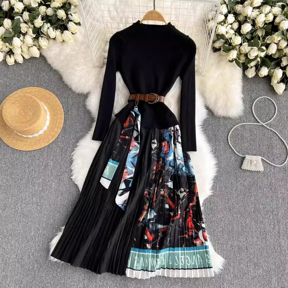 chic new style pleated knitted dress     S4561
