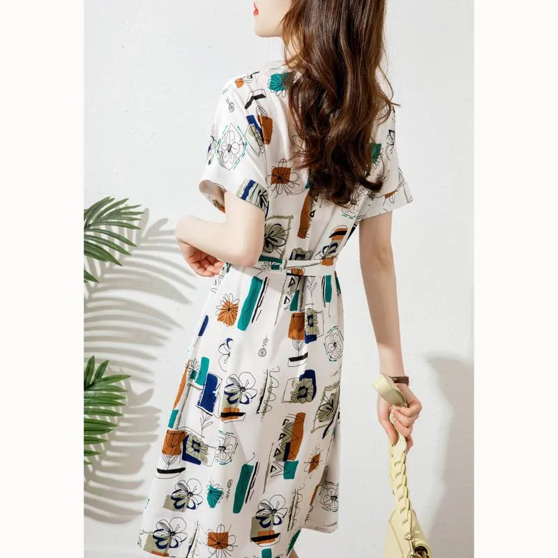 Cinched Waist Slimming Print Geometric Chic French Style Dress