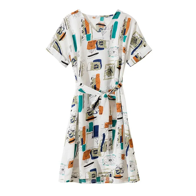 Cinched Waist Slimming Print Geometric Chic French Style Dress