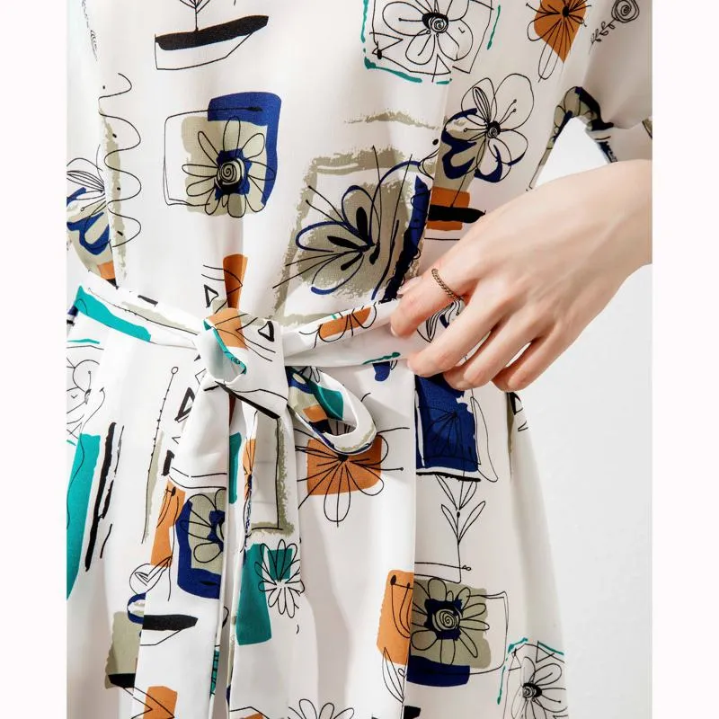 Cinched Waist Slimming Print Geometric Chic French Style Dress