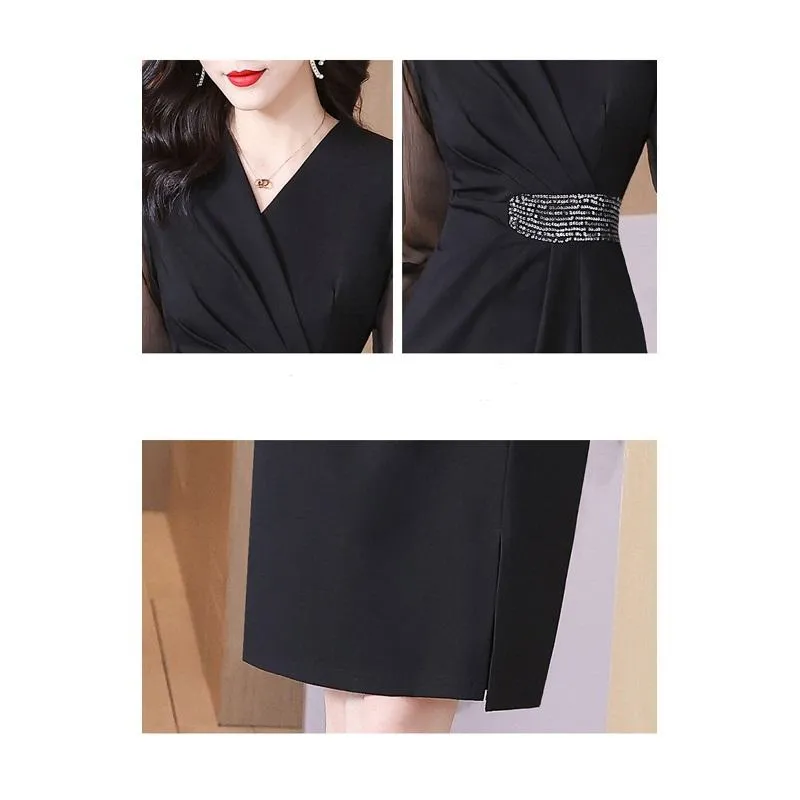 Cinched Waist Slimming V-Neck Dress