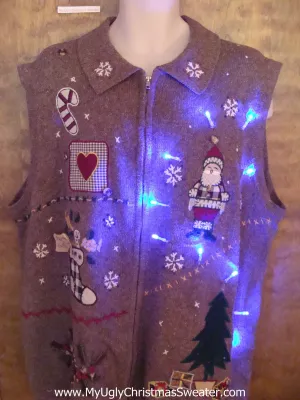 Crafty Brown Horrible Light Up Ugly Xmas Sweater Vest