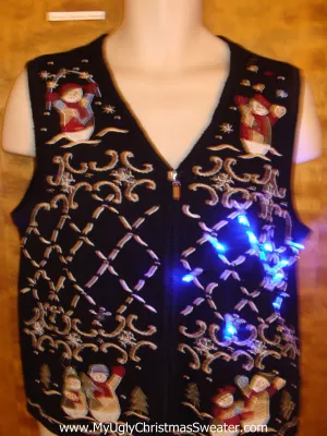 Crazy 2sided Snowman Christmas Sweater Vest with Lights