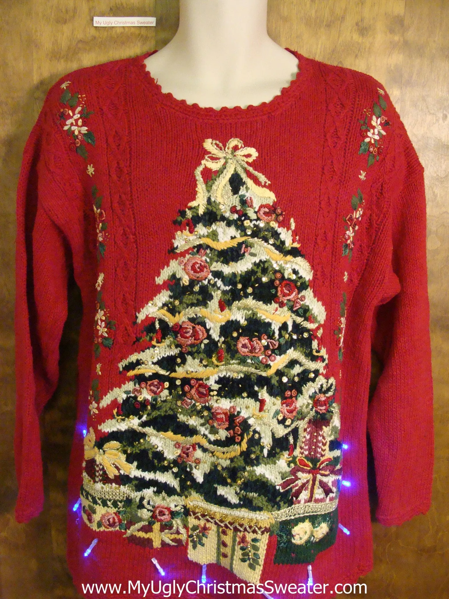 Crazy 80s Tree Christmas Sweater with Lights