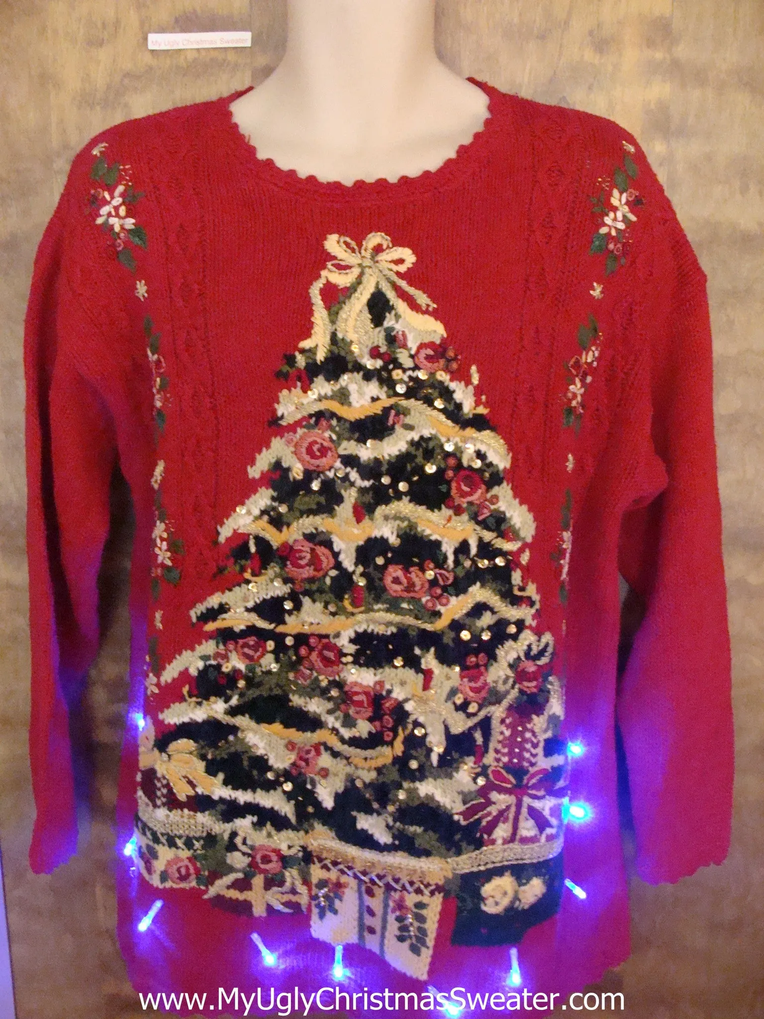 Crazy 80s Tree Christmas Sweater with Lights