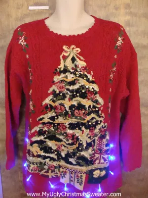 Crazy 80s Tree Christmas Sweater with Lights