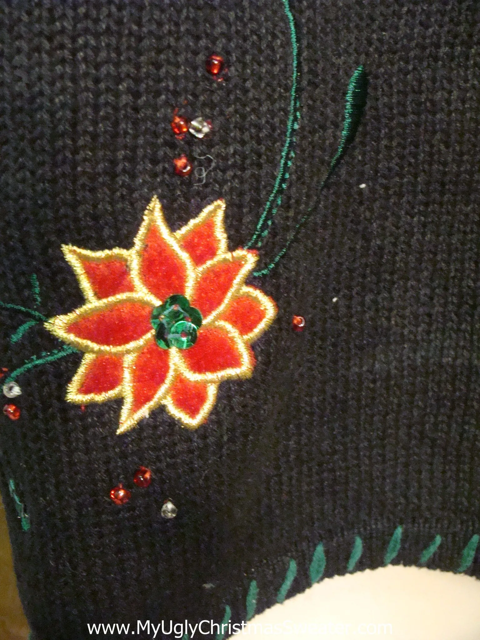 Crazy Black Christmas Sweater Vest with Lights and Poinsettias