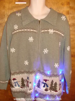 Crazy Snowman 2sided Christmas Sweater with Lights