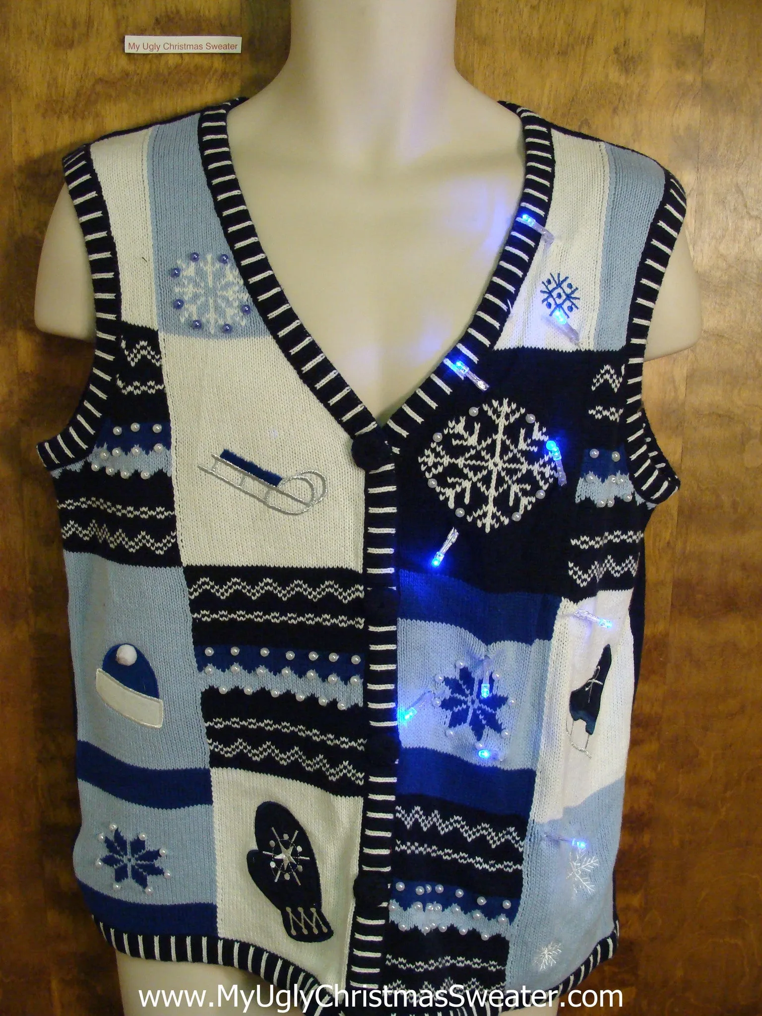 Cute Blue Winter Clothes  Light Up Ugly Xmas Sweater Vest