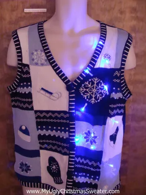 Cute Blue Winter Clothes  Light Up Ugly Xmas Sweater Vest