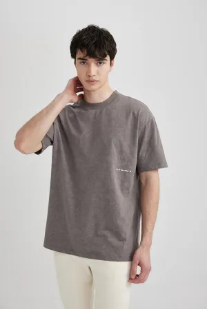 Defacto Men's Boxy Fit Crew Neck Printed T-Shirt