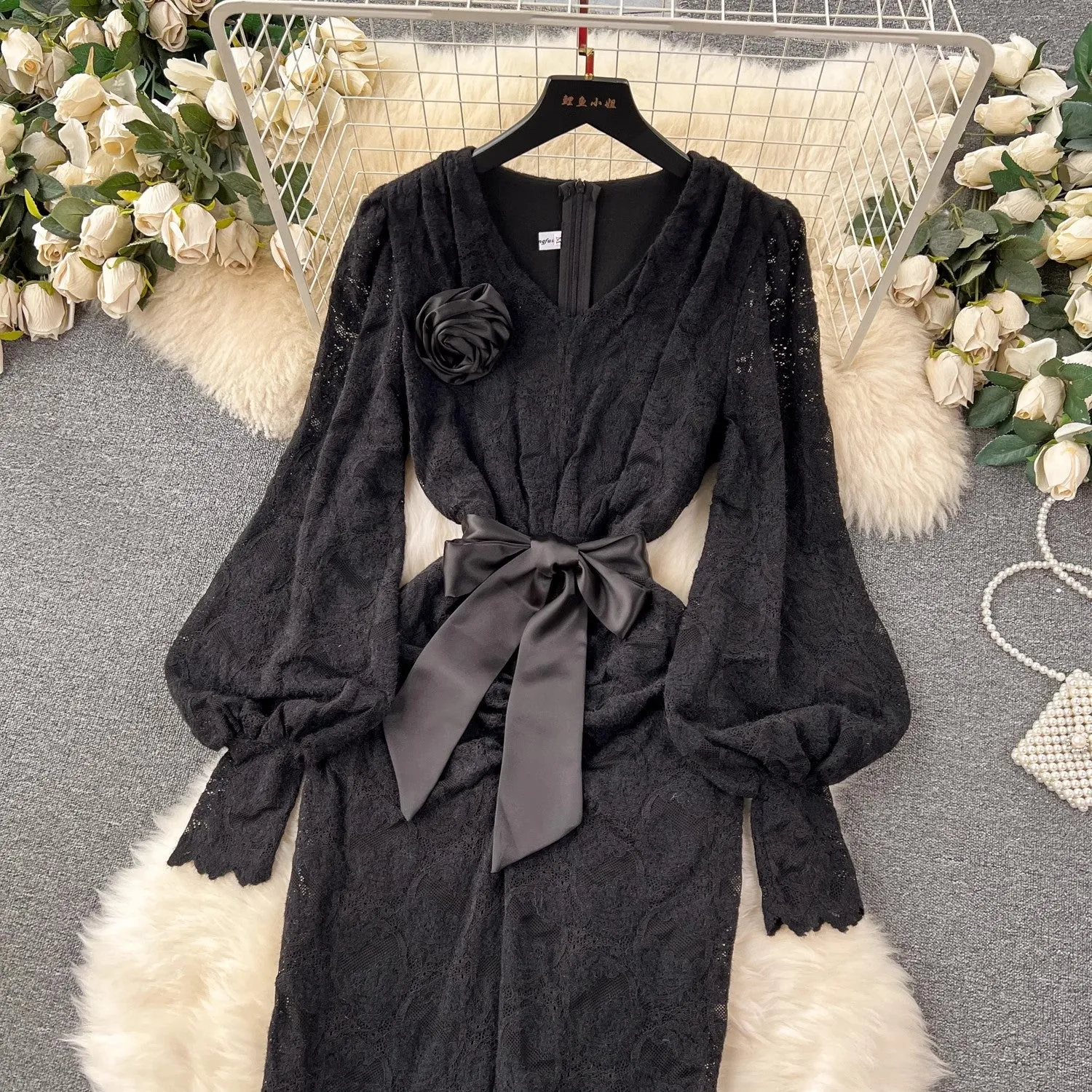 Elegant lace dress for women flower decoration dress     S4651