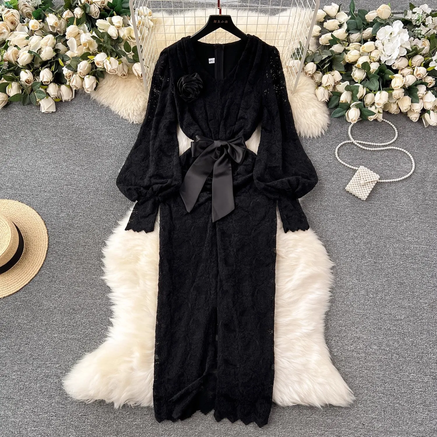 Elegant lace dress for women flower decoration dress     S4651