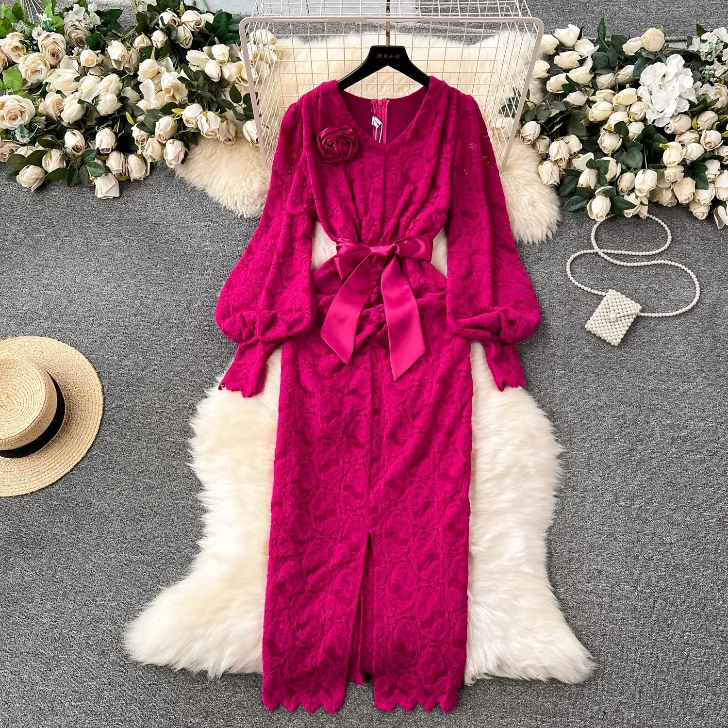 Elegant lace dress for women flower decoration dress     S4651