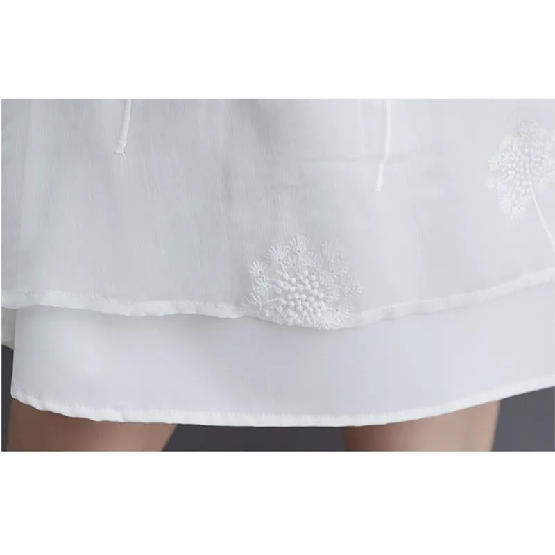 Fairy Round Neck Lace Embroidery Mulberry Silk Loose Fit Slimming Dress
