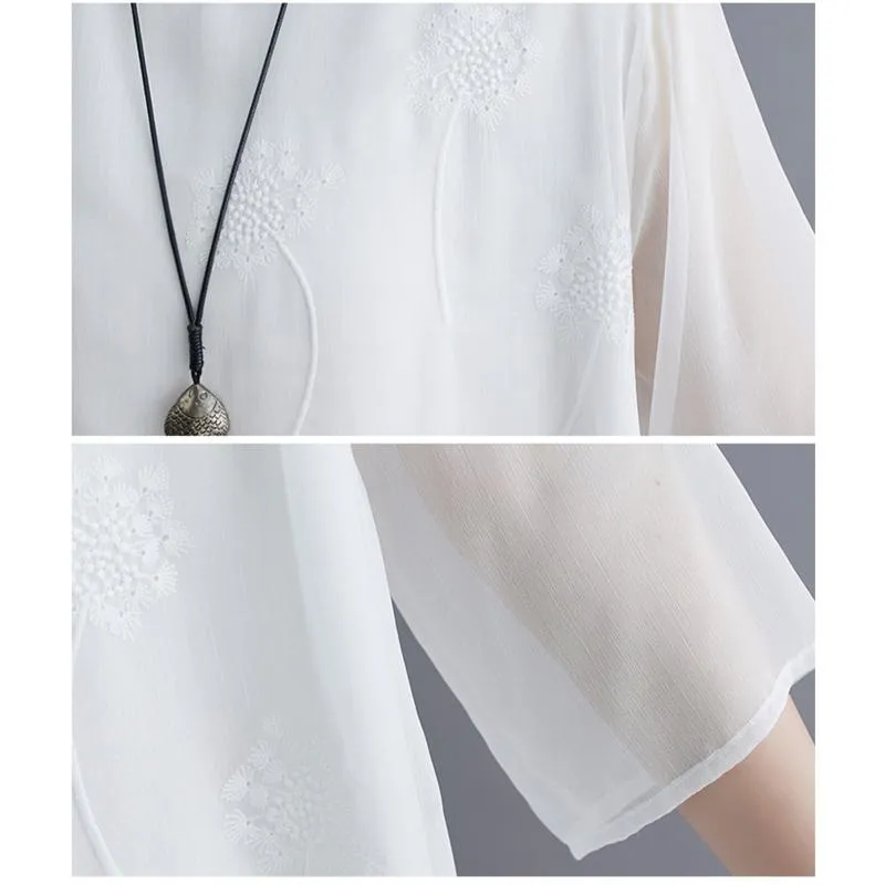 Fairy Round Neck Lace Embroidery Mulberry Silk Loose Fit Slimming Dress