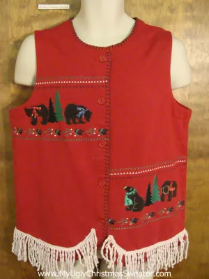 Festive Brown Bears Funny Novelty Christmas Sweatshirt Vest