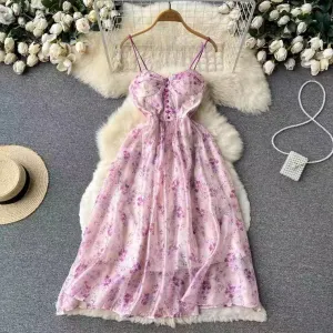 Floral Party Dress, Spaghetti Strap Chic Dress  S4441