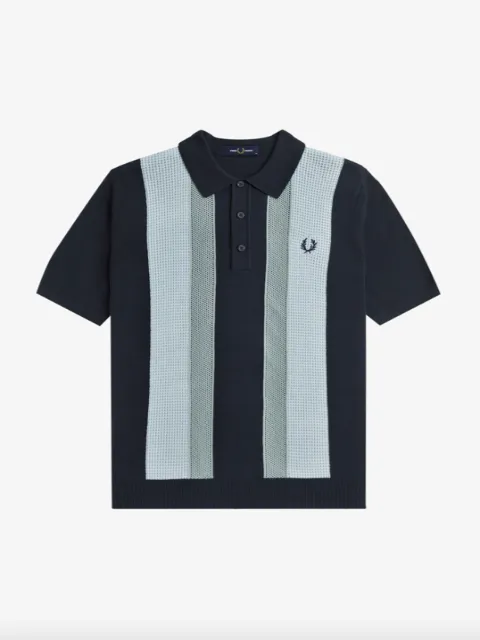 Fred Perry Textured Stripe Knitted Shirt/Navy - New AW24