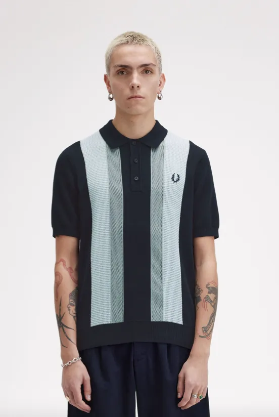 Fred Perry Textured Stripe Knitted Shirt/Navy - New AW24