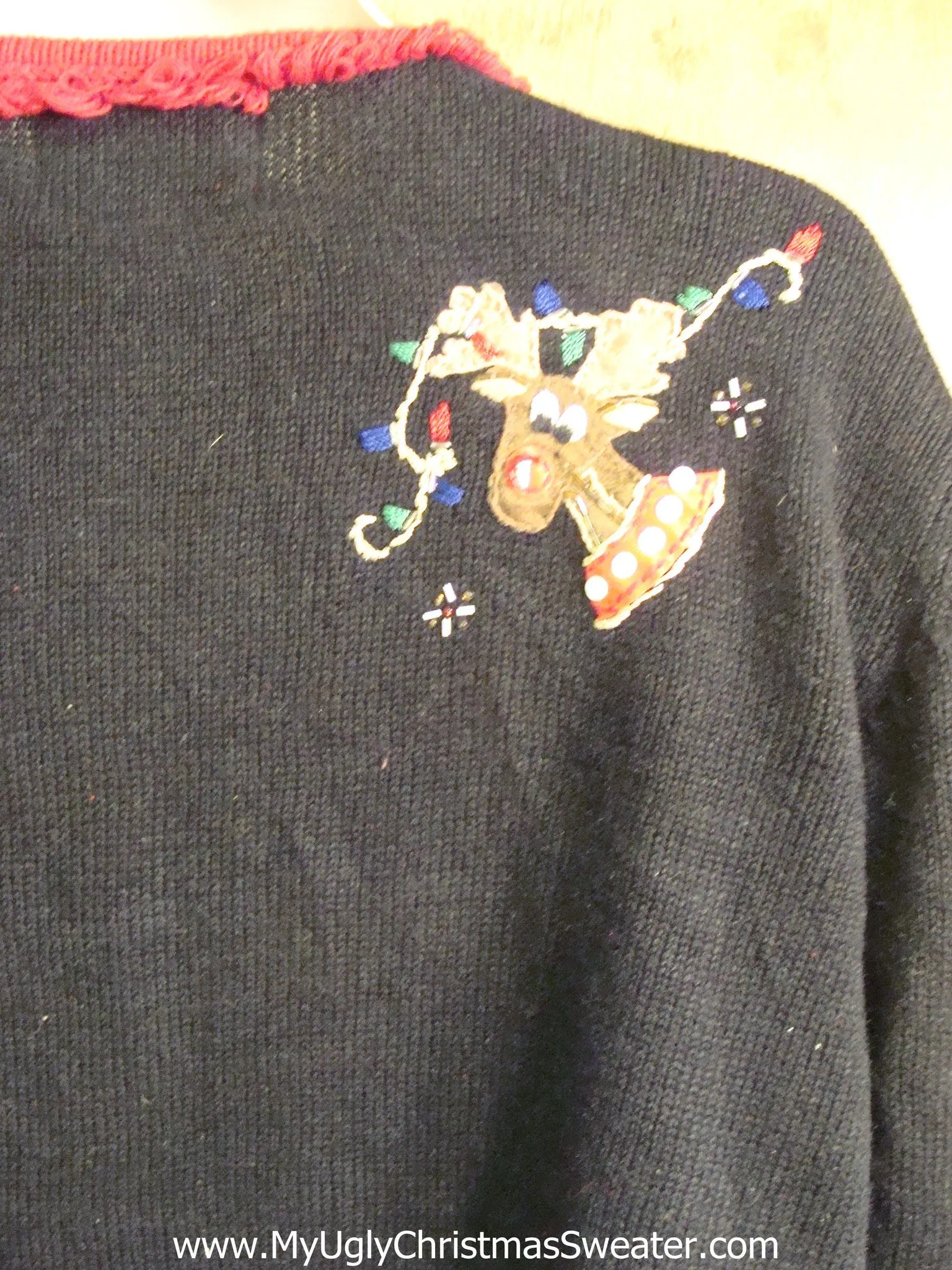 Funny Peeking Reindeer Tacky Bad Christmas Sweater