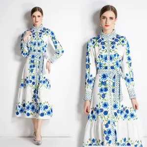 Gentle Print V-Neck Vacation Dress