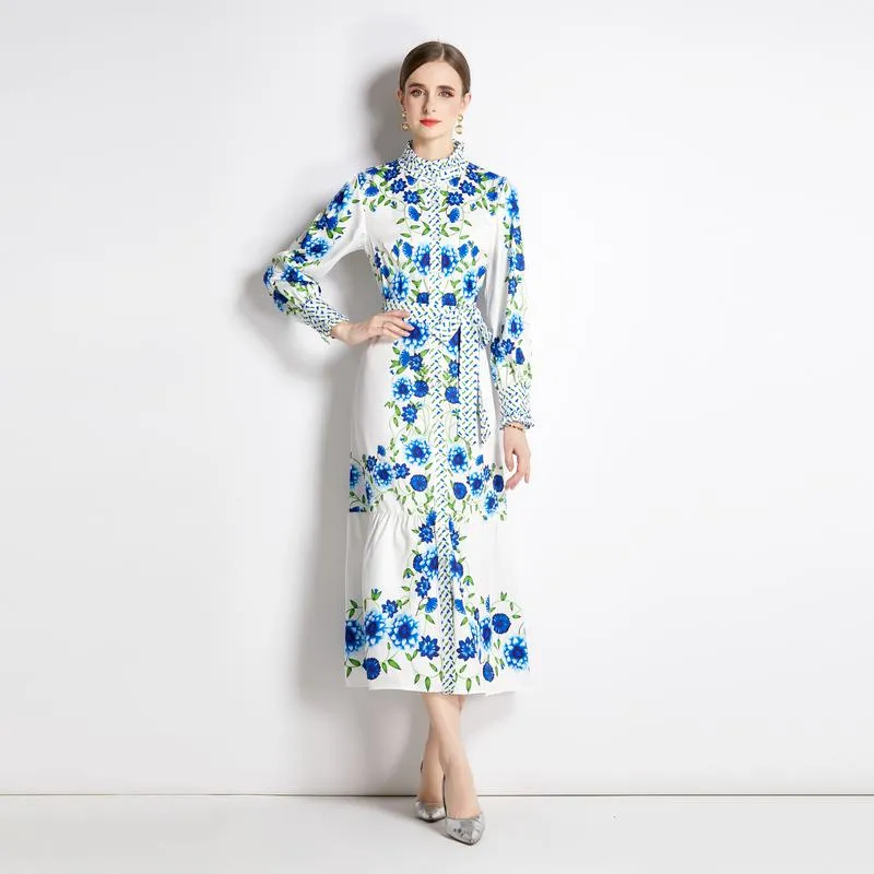 Gentle Print V-Neck Vacation Dress