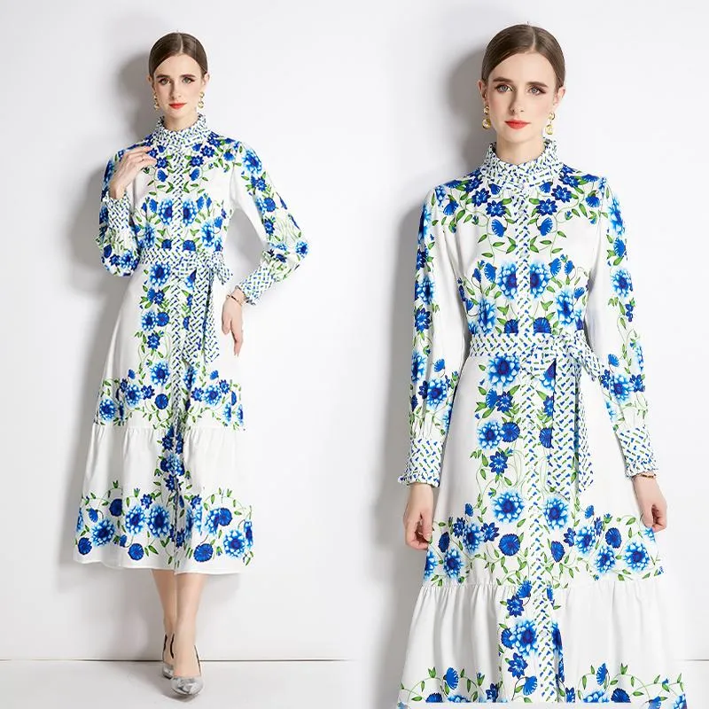 Gentle Print V-Neck Vacation Dress